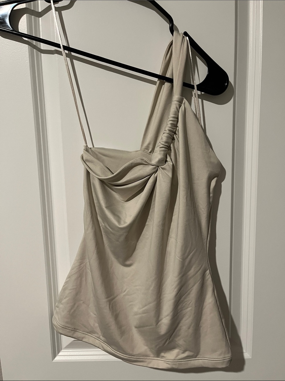 Abercrombie & Fitch One-Shoulder Draped Camisole in Light Beige